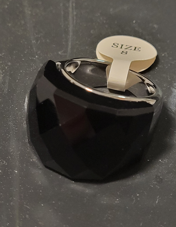 Bague acier inoxydable argenté cristal noir taille 8