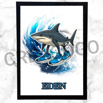 🎨 Cadre + Affiche Personnalisée – Prénom au Choix – Brainrot Tralalero Tralala – 24x32 cm 💙✨