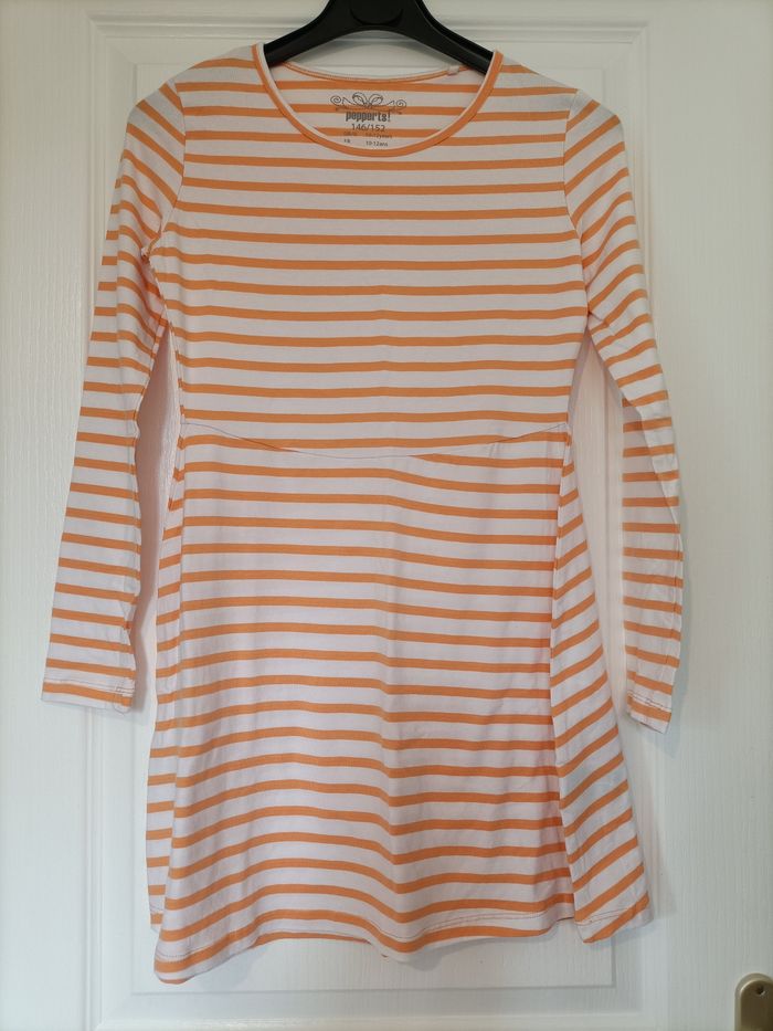 Robe légère manches longues 10-12 ans rayé blanc et orange - photo numéro 2
