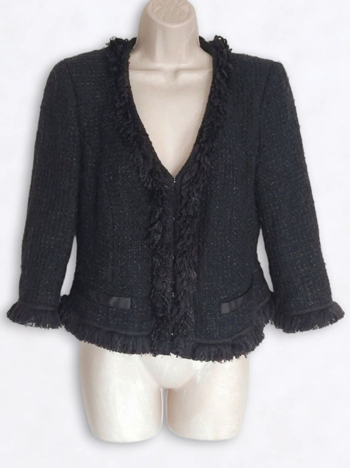 Veste blazer tweed froufrou noir fil argent laine Vintage / Apart - 34/XS ร 36/S - photo numรฉro 7