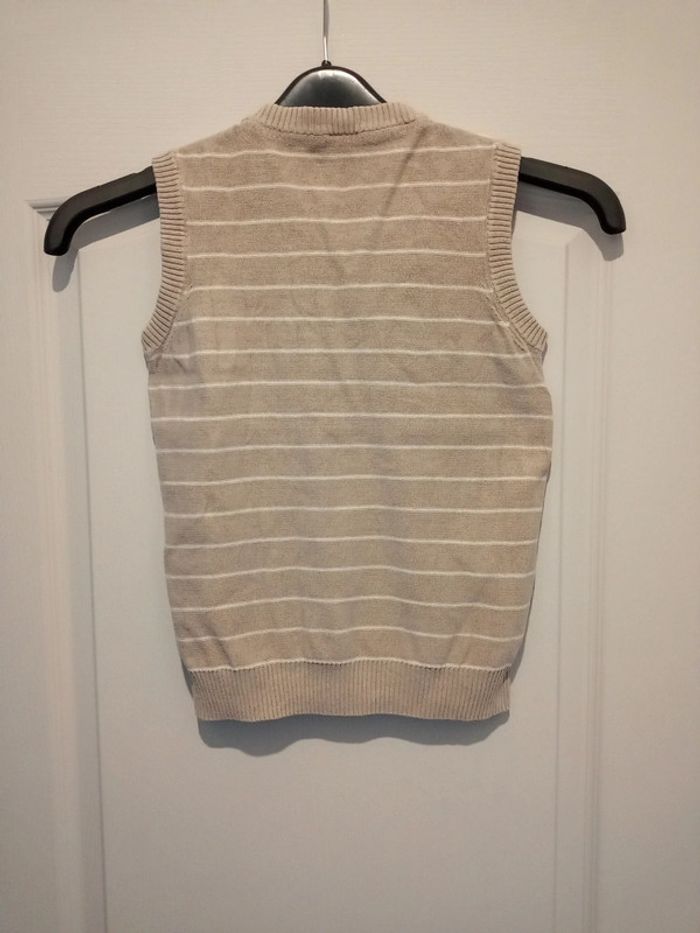 Pull sans manches beige /blanc 8ans - photo numéro 2