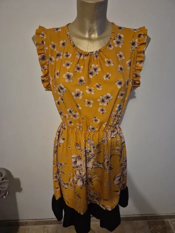 Robe jaune fleuri taille unique - photo numéro 3