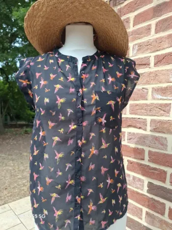 Haut femme M motif oiseaux