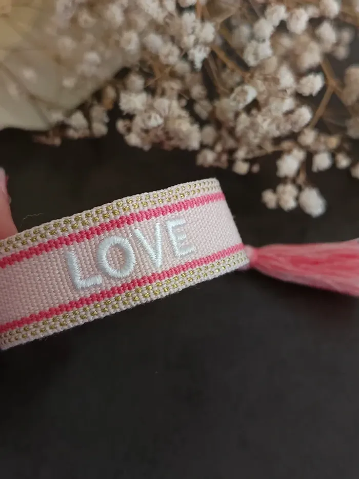 Bracelet tissu love rose - photo numéro 2