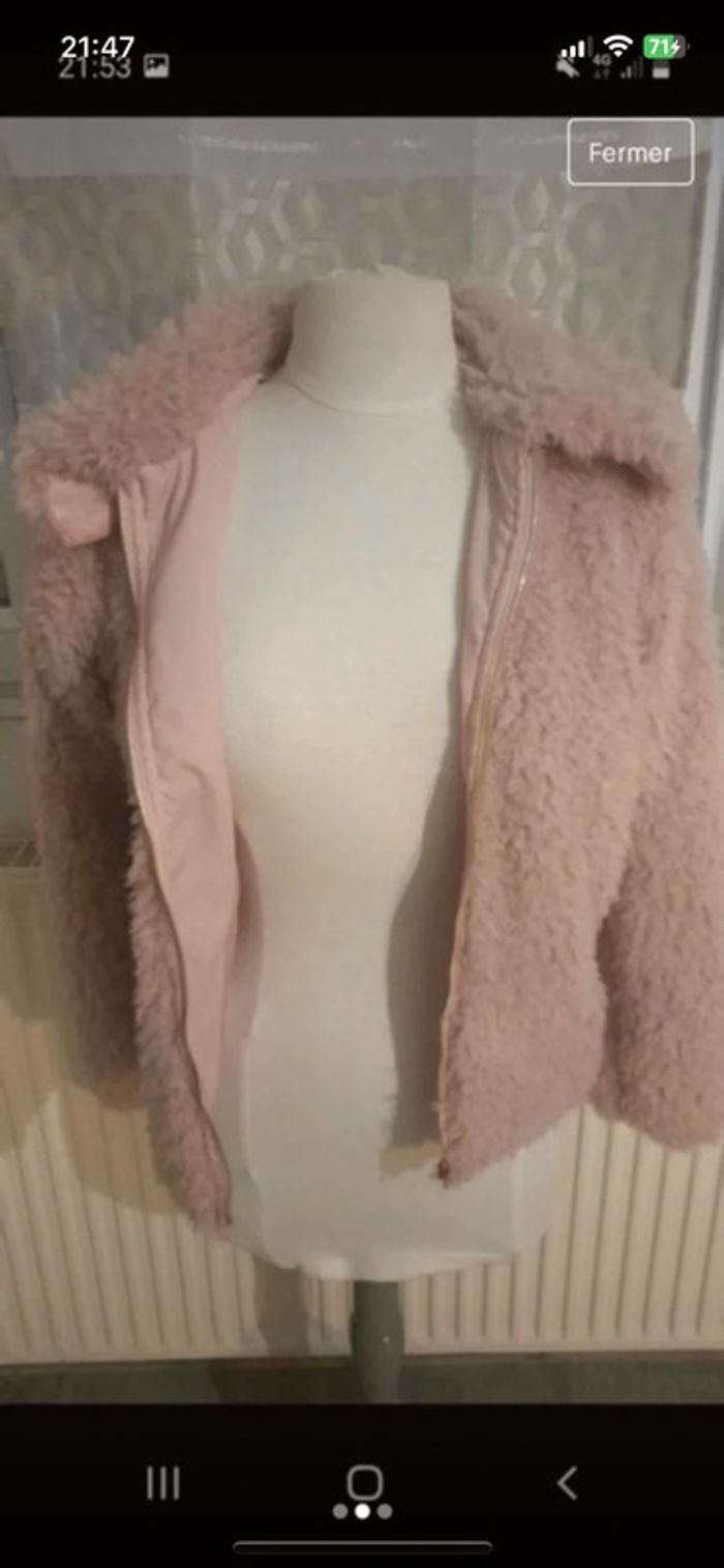 Veste rose poudrée fausse fourrure - photo numéro 2