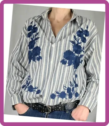 Chemise rayée brodée, Taille 36 au 40, Neuve avec étiquette