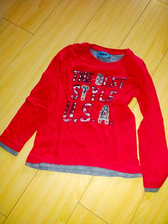 T-shirts manche longue NKY 5 ans rouge, gris