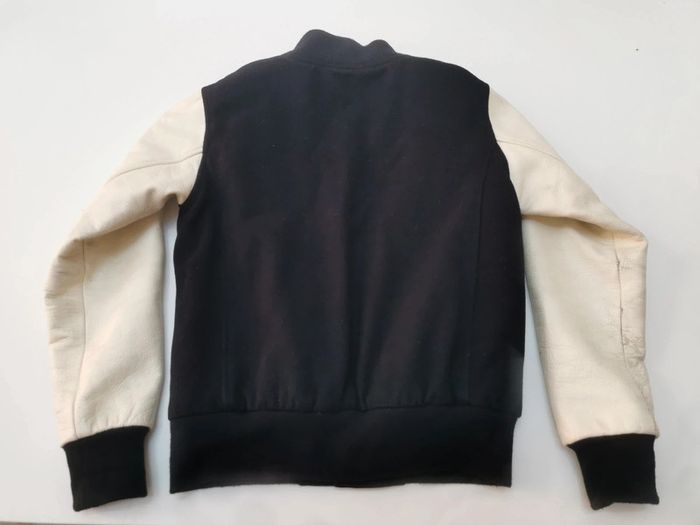 Veste teddy américaine laine et manche en vrai cuir - photo numéro 8