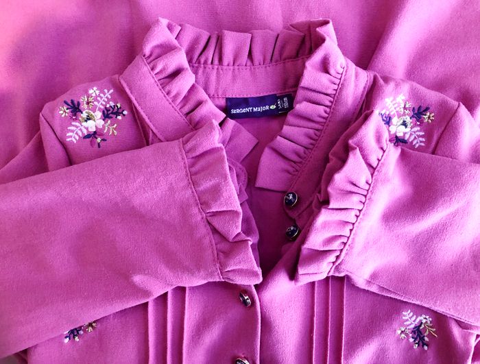 SERGENT MAJOR - ROBE FILLE VIEUX ROSE AVEC BRODERIES FLEURS, VOLANTS & PLIS 5A - photo numéro 8