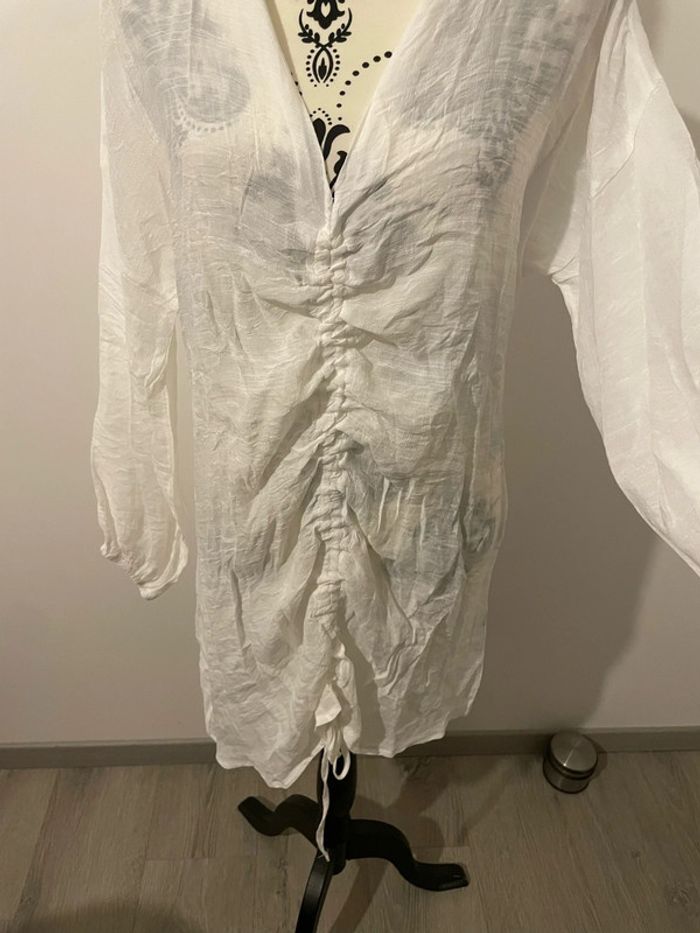 Blouse tunique blanc col V fluide fronce devant neuf taille 36 - photo numéro 3