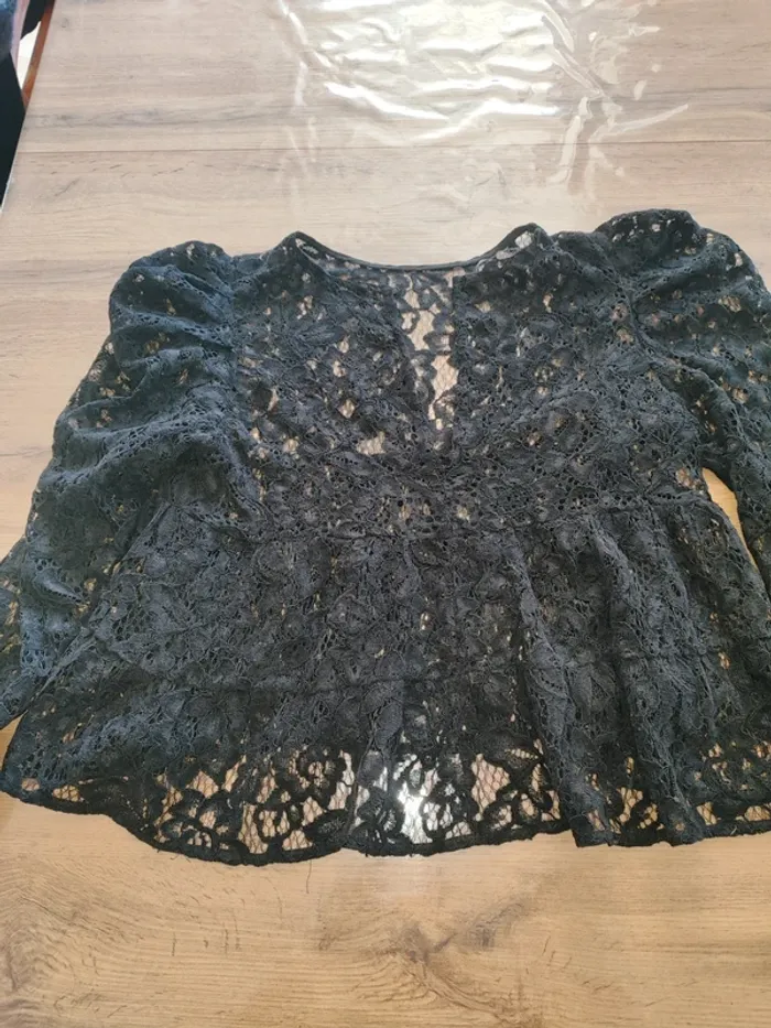 Blouse à manches longues Zara noire en dentelle - Taille XL - photo numéro 3