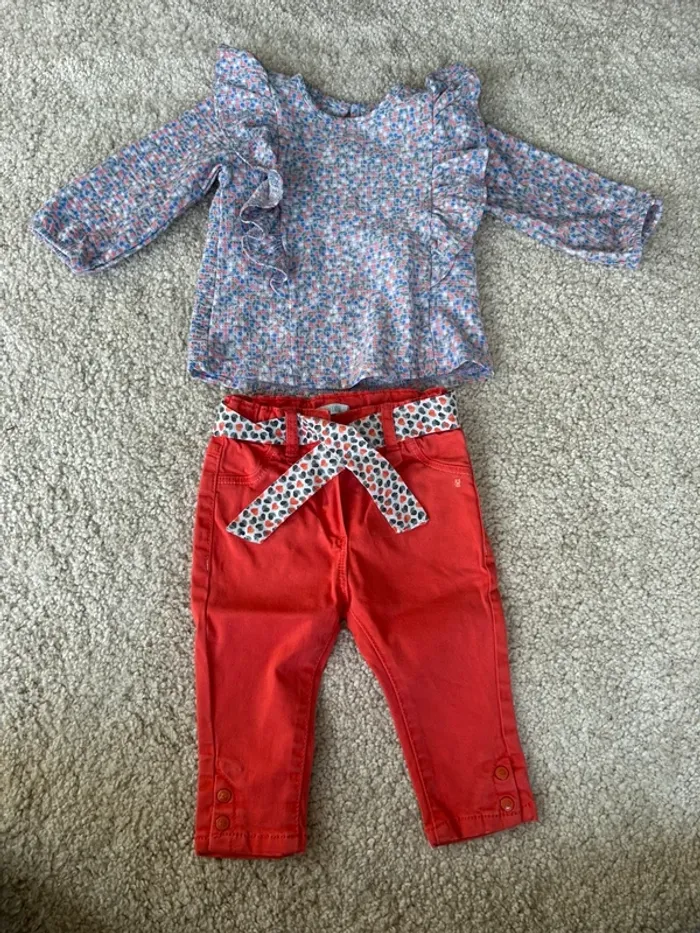 Lot : Joli ensemble printanier blouse et pantacourt - 12 mois - Gemo / Obaibi