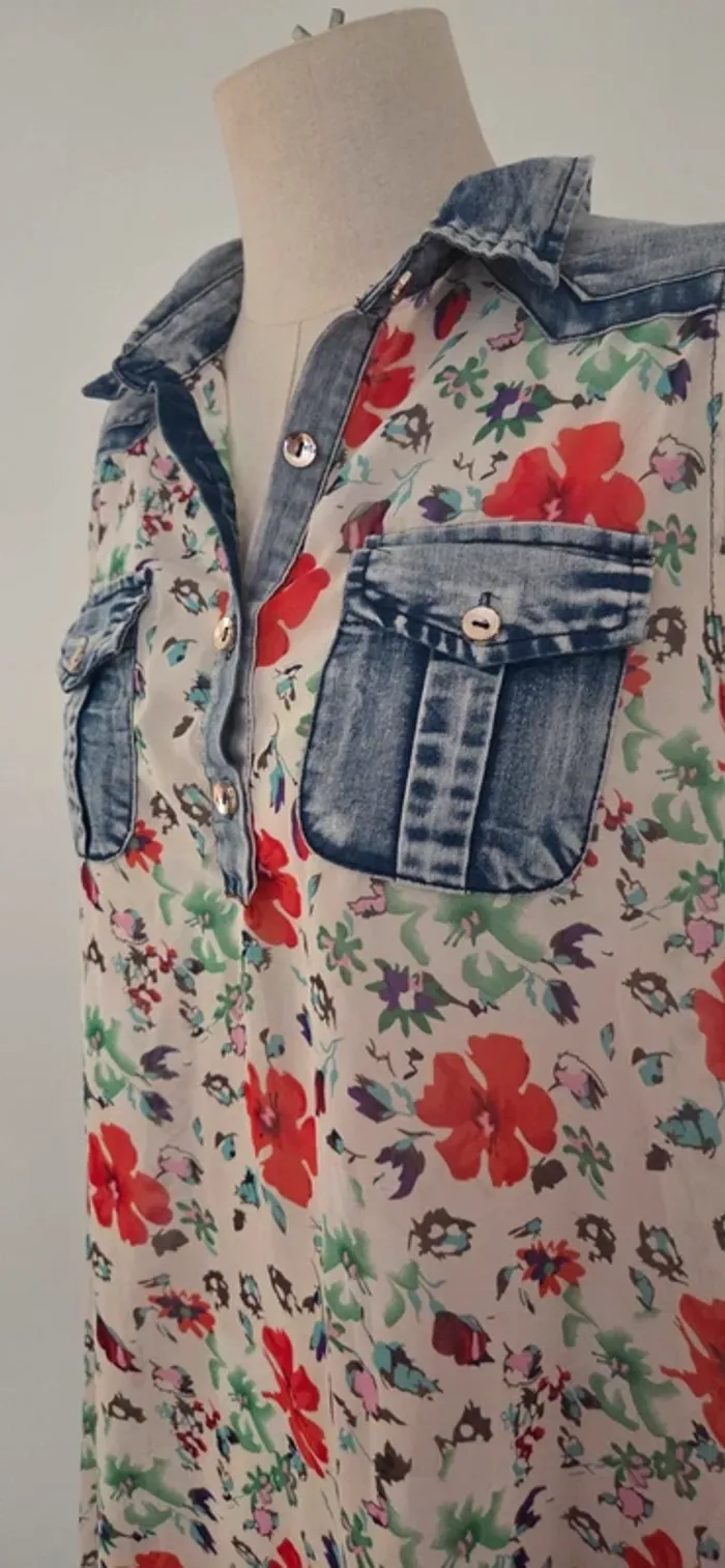 Debardeur denim et voilage fleuri - photo numéro 7