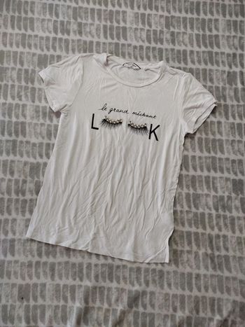 Tee-shirt manches courtes blanc strass perles NAF NAF taille S 36