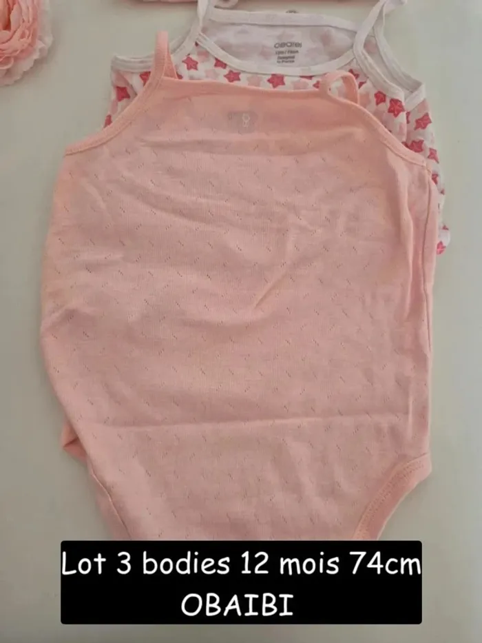 Collection 2025 🌸 3 bodies bretelles été Obaibi , Parfait état 🌸 12 mois 74 cm - photo numéro 13