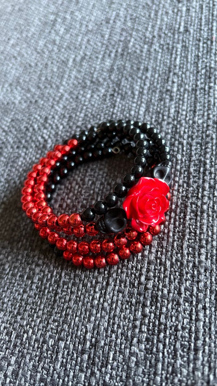 Bracelet Halloween Rose et squelette - photo numéro 2