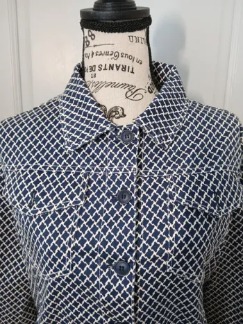 💙🤍 Superbe veste bleu marine & crème – Sarah John – Taille S – Très bon état