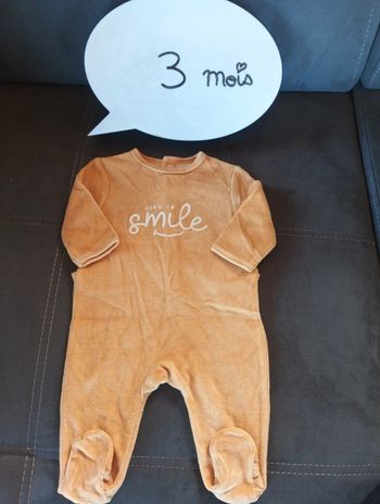 Pyjama velours Mixte 3 mois Born to smile sourire Kiabi