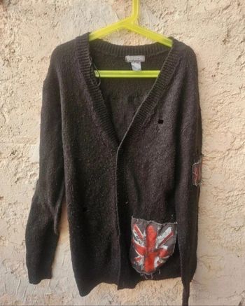 Cardigan noir style destroy à grosse maille