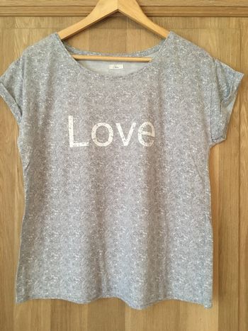 Tee-shirt manches courtes pyjamas femme Etam gris blanc à fleurs