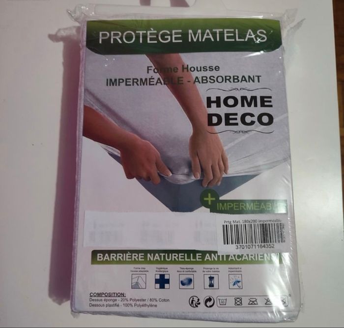 Drap type Protège* matelas imperméable 80% coton pour lit double de 180 x 200 x 30 cm , Home & Deco
