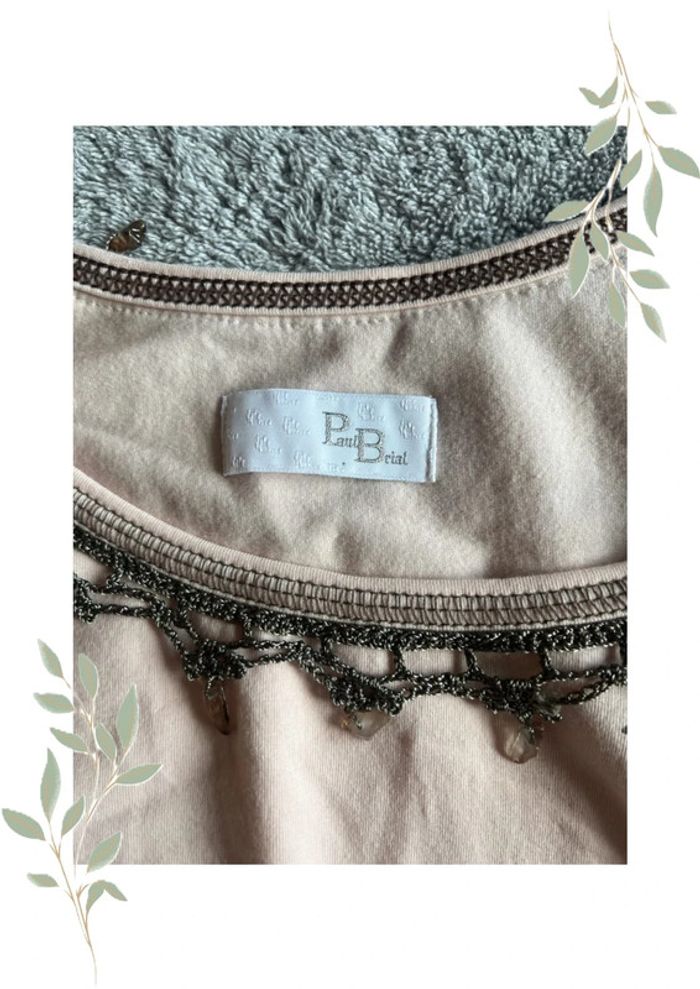 🌸 Débardeur Paul Brial – Taille 1 – Rose pâle avec motifs gris – Élégance douce 🌸 - photo numéro 4