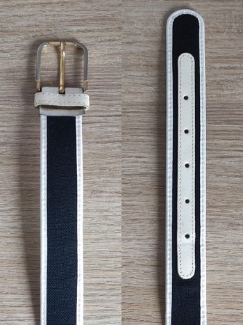 Ceinture noir bordure blanc cuir Vintage - 73 à 83 cm