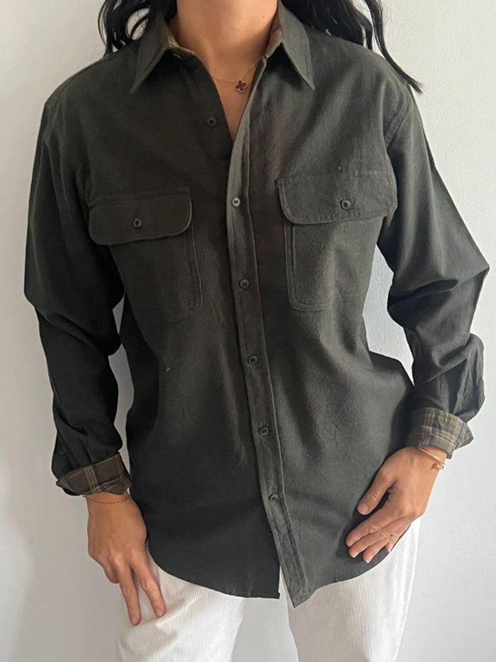 Chemise / sur chemise Vintage dressing coton / flanelle couleur Kaki taille S.