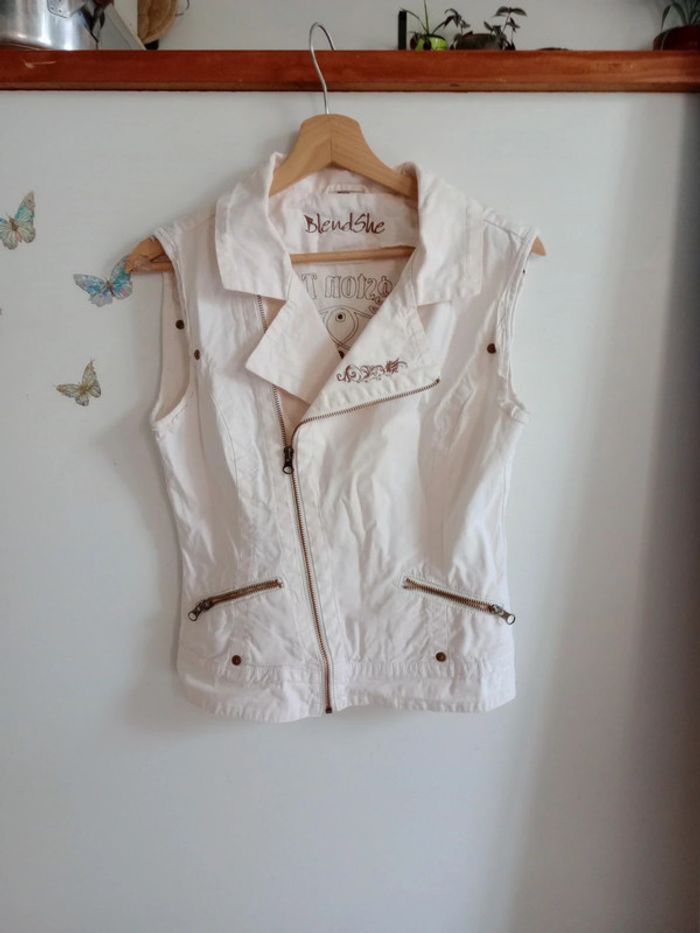 Veste jean sans manche blanc cassé " Kingston town" c85 - photo numéro 10