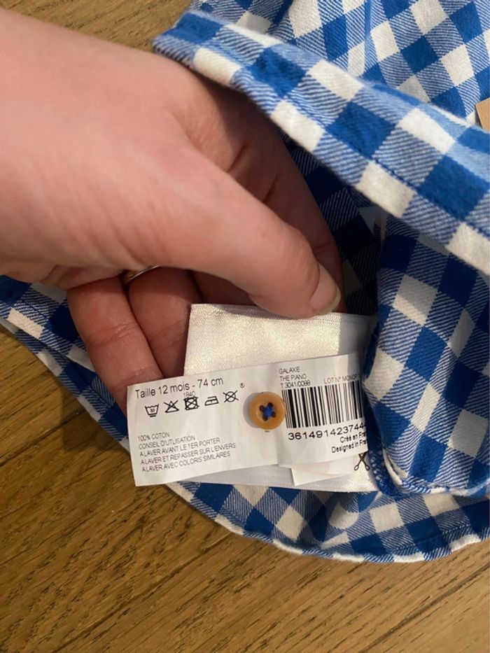 Chemise col mao à carreaux bleus Boutchou 12 mois - photo numéro 5