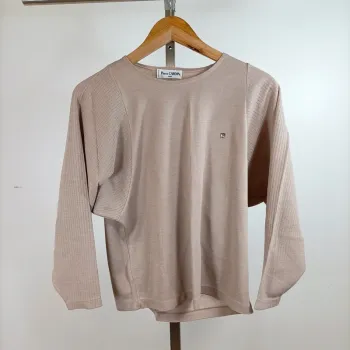 Sweat léger beige Pierre Cardin manches longues Made in France logo taille S/M estimée A1288