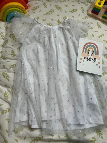 robe manches courte blanche en tulle pois à paillettes 12 mois tex