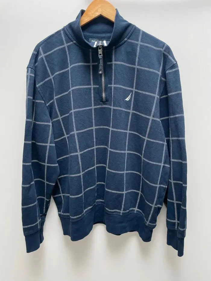 Quart-Zip Nautica navy blue checkered mens XL