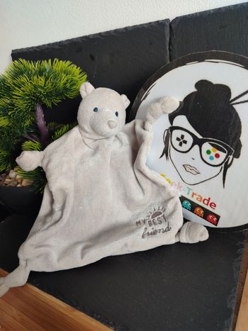 doudou ours gris my best Friends plat noeud grain de blé Carré Bleu DD001272