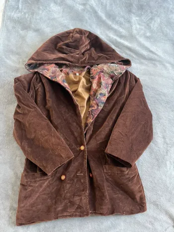 Manteau vintage en velours à capuche marron – Made in Italy – T.M