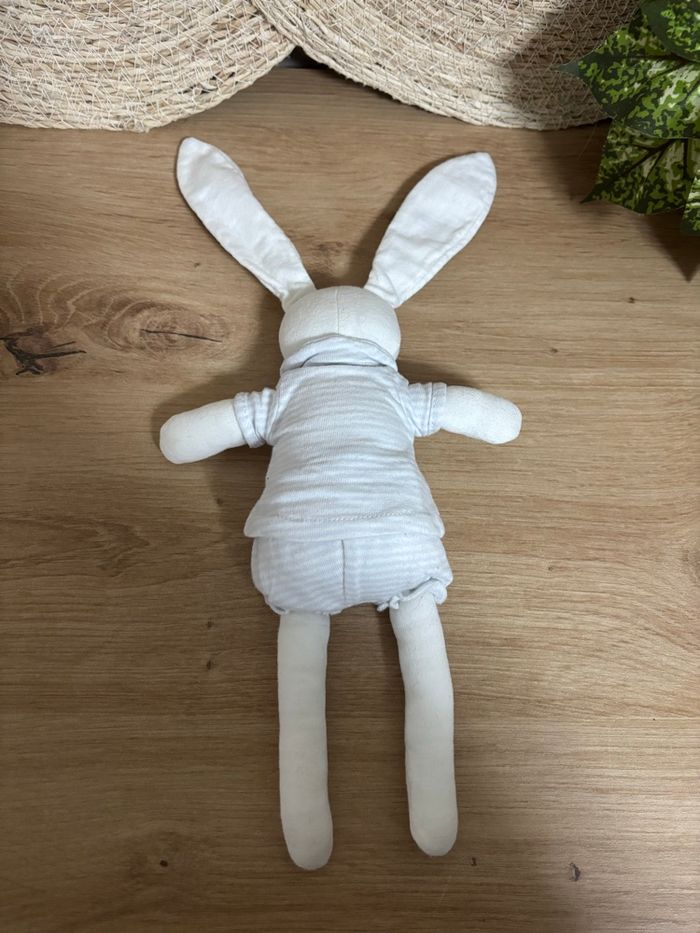 Doudou lapin blanc rayé gris ensemble short petit bateau - photo numéro 3