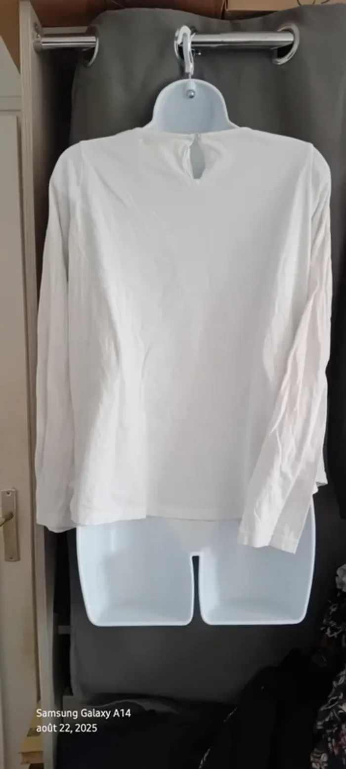 Haut blanc manches longues avec dentelle ajourée fille 14 ans la halle - photo numéro 8