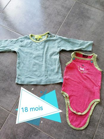 Lot 18 mois 1 tee shirt mini stéréo + 1 body catimini (motif usé voir photo)