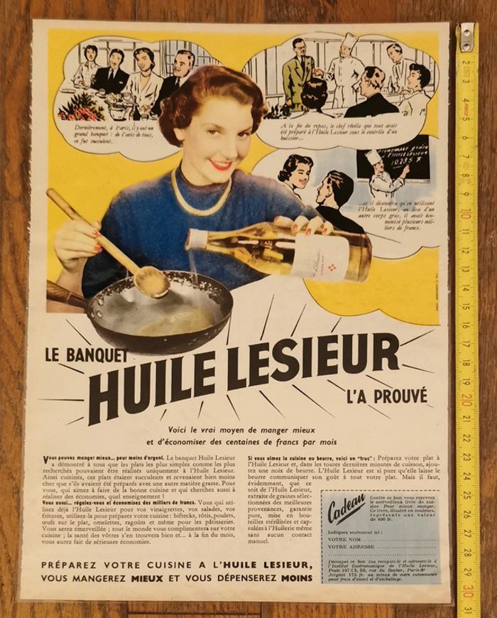 Ancienne publicité plastifiée huile lesieur années 50 Vintage