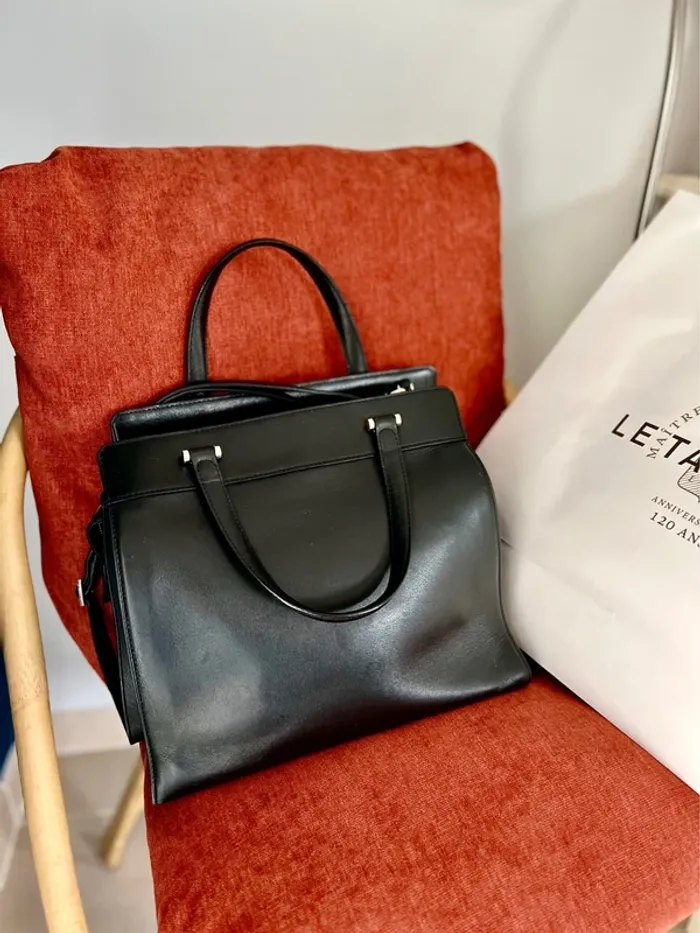 Sac à main noir, en cuir, avec porte carte, Le Tanneur - photo numéro 3