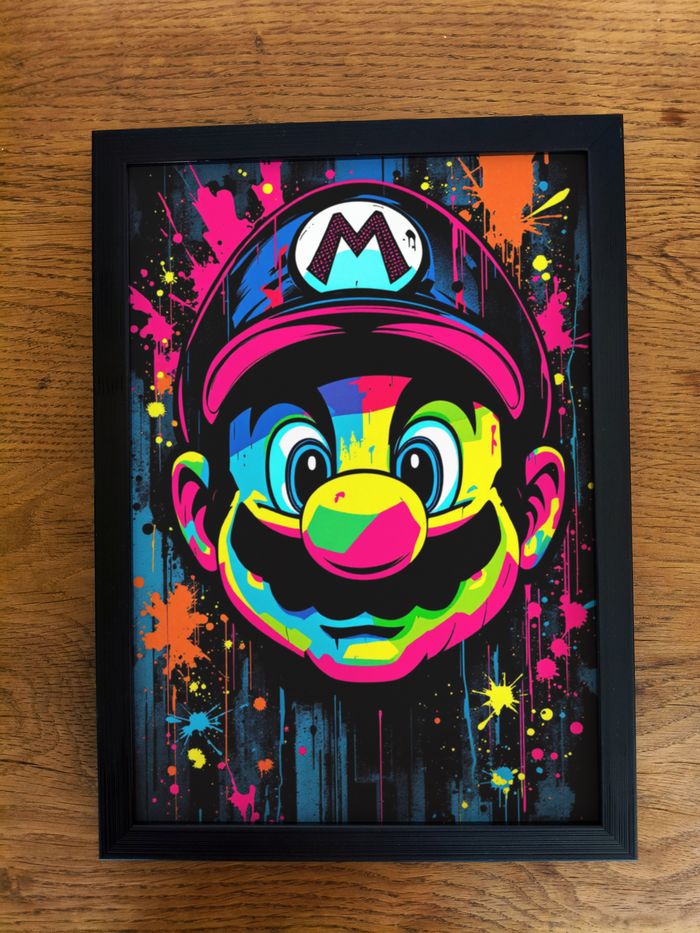 Affiche poster A4 (21×29,7 cm) Mario Nintendo pop art street art fluo coloré déco gamer - photo numéro 3