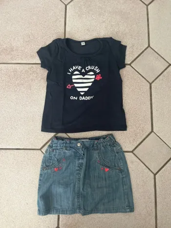 Ensemble jupe en jeans et tee shirt i have a crush on daddy 3 ans