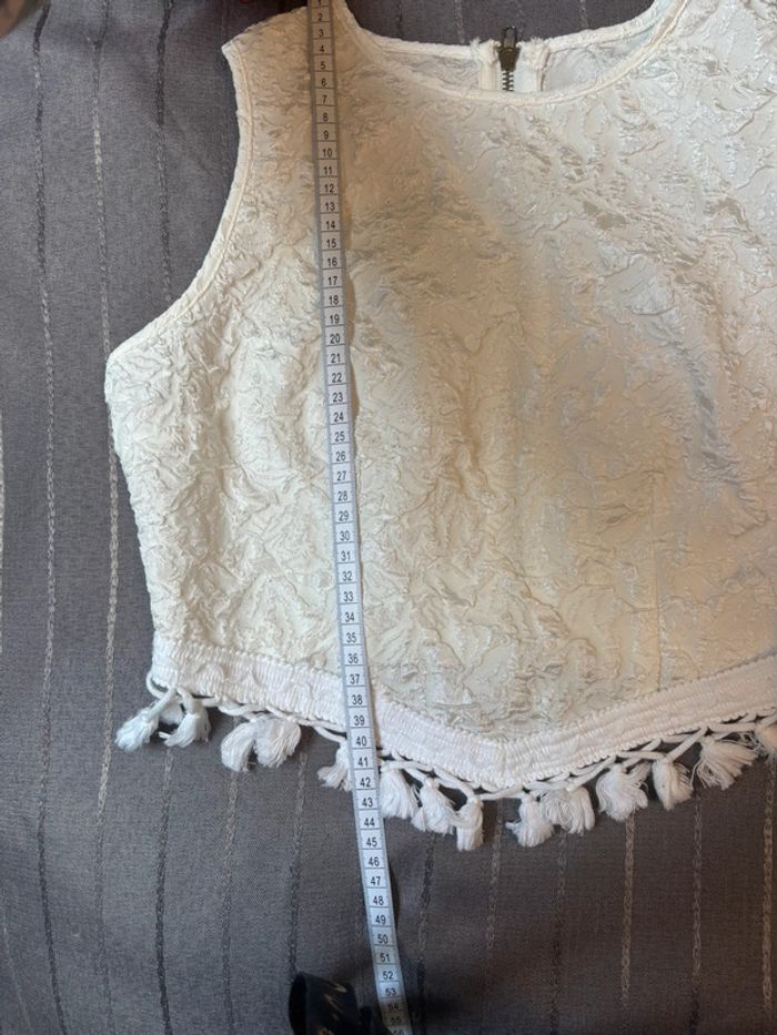 Beau petit haut bohème chic écru texturé avec pampilles S - photo numéro 4