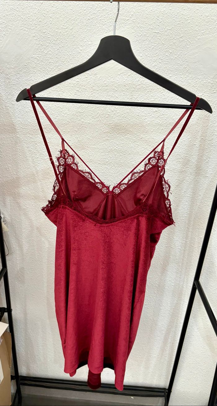 Nuisette à bretelles bordeaux effet velours avec dentelle Undiz - Taille M - photo numéro 2