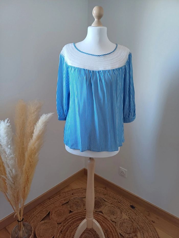 Blouse bleue rayée Camaieu taille L 40 - photo numéro 2