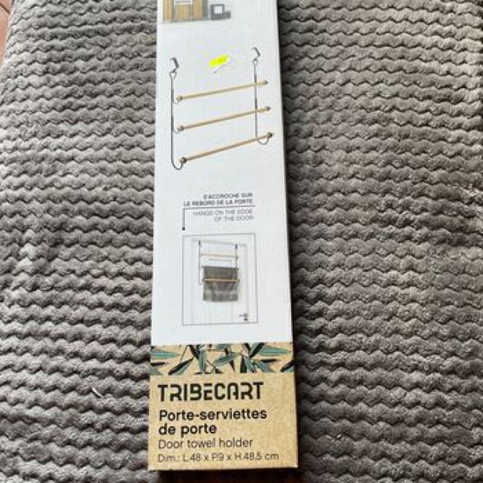 Porte serviettes de porte bambou et fer noir