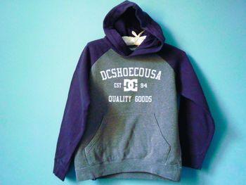DC Pull sweat capuche Garçon 10 ans gris bleu marine TBE
