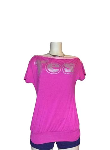 T-shirt 👕 rose à paillettes argenté fermeture au cou - taille M