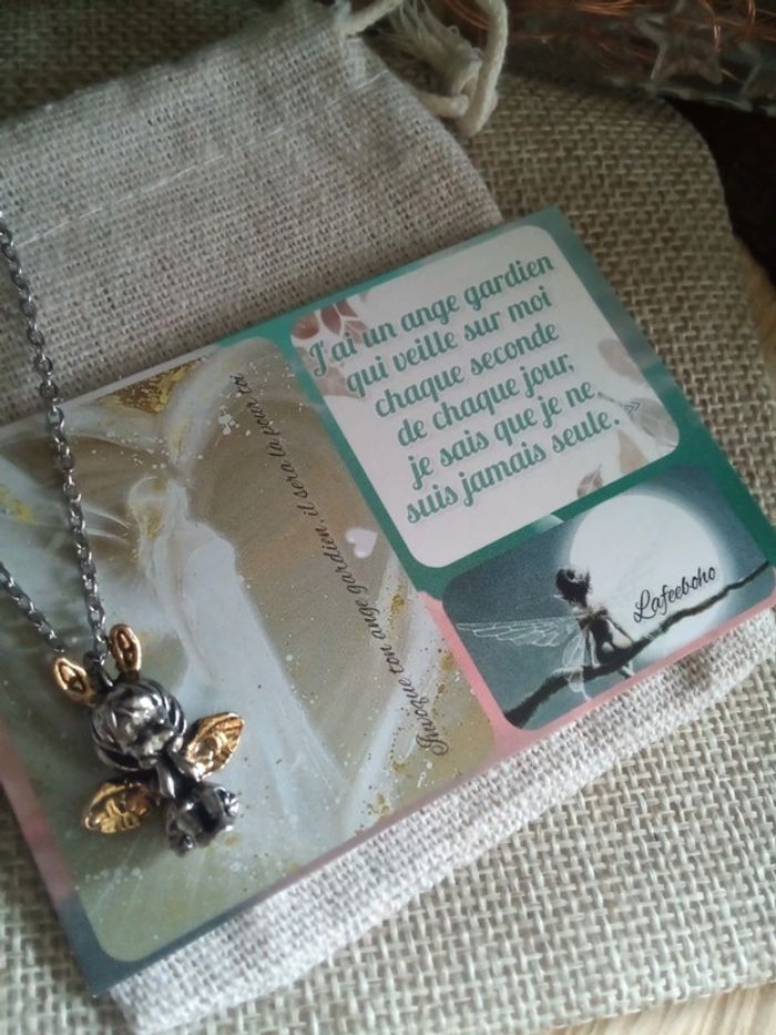 Collier ange boudeur + carte - photo numéro 2