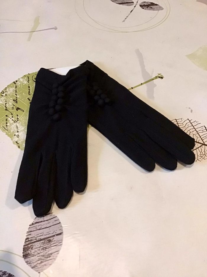 Paire de gants femme noir deco petite boule noir taille unique